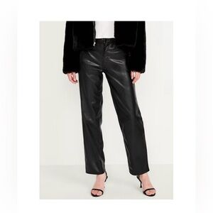 Black Straight Leg Faux Leather Pants